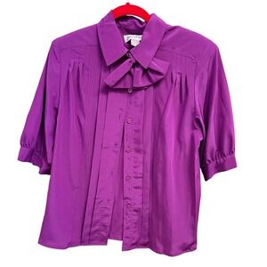 Josephine Purple Blouse Top Women's Pleated Front 3/4‎ Sleeve